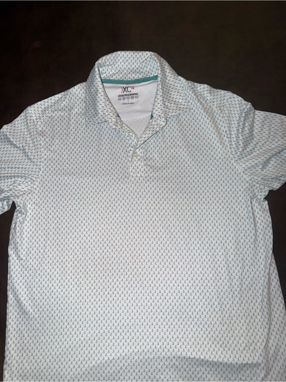 Johnston & Murphy White Short Sleeve Polo with Flag Design